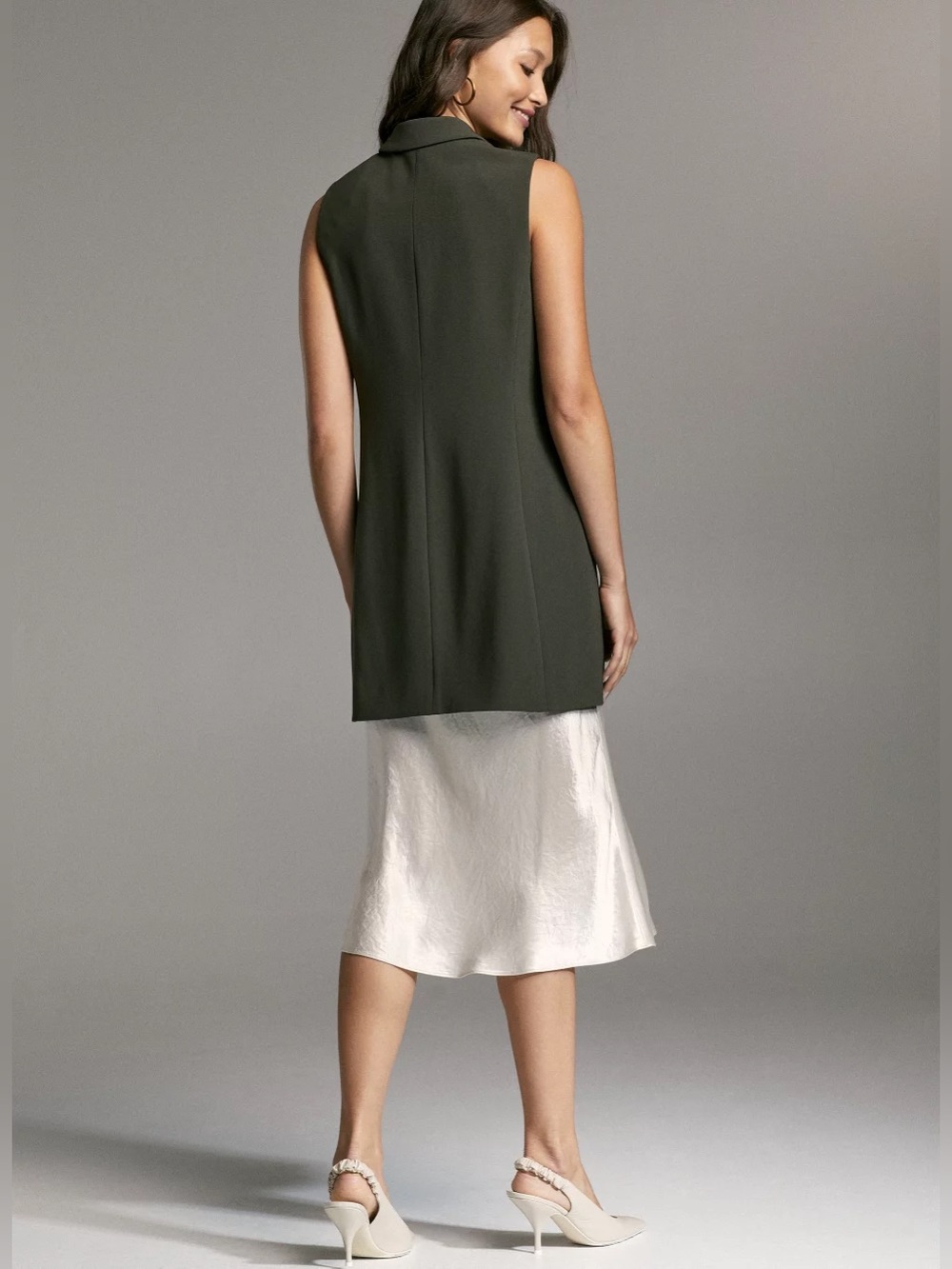 Babaton Blazer Vest Dress in Olive Green - Picture 2 of 8